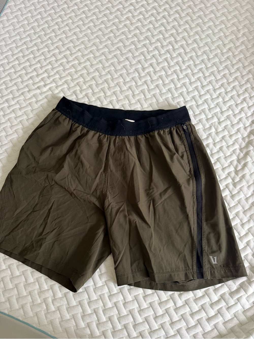 Vuori Olive Green Athletic Shorts with Black Waistband